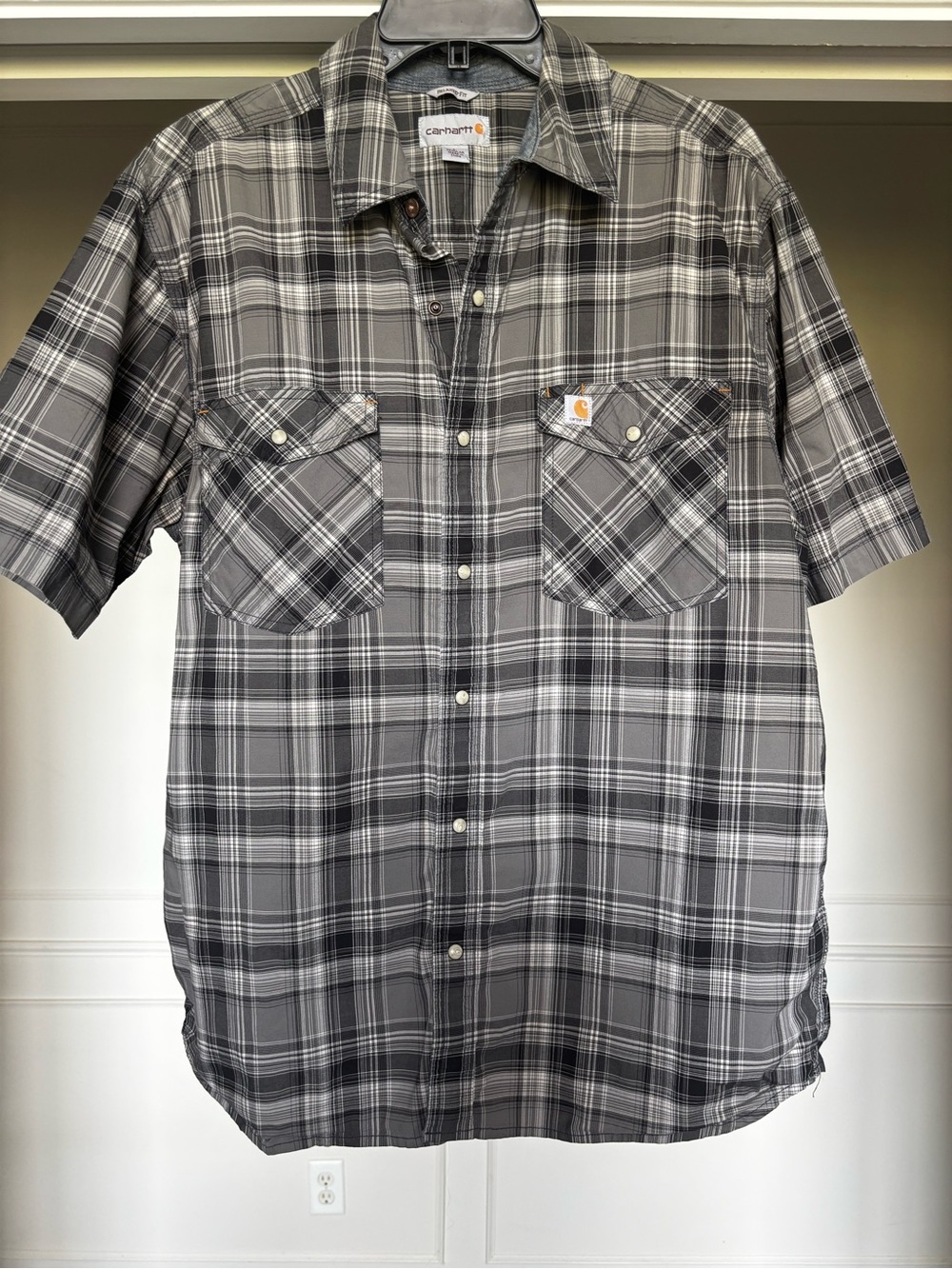 Carhartt Gray Plaid Western Pearl Snap Shirt SS Sz L